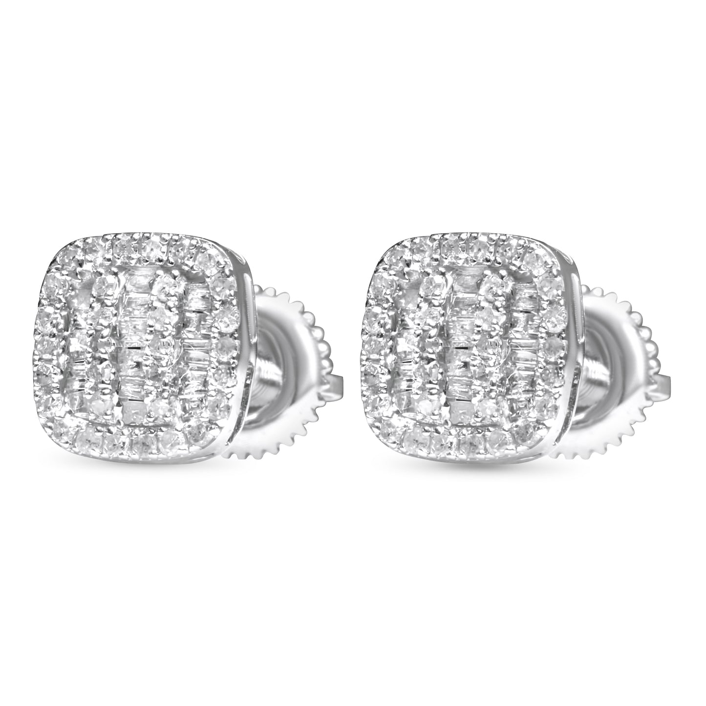 14k White Gold Square Diamond Baguette Earrings 0.47 CTW