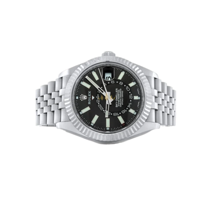 Rolex Sky-Dweller 42mm Stainless Steel 18K White Gold Jubilee Bracelet, Fluted Bezel, Black Dial Ref. 326934 Unworn