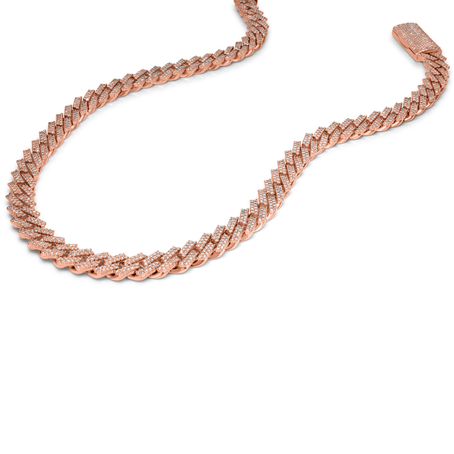 10k Solid Rose Gold Diamond Cuban Prong Chain 12.5mm 24.50 ctw