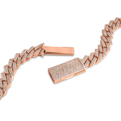 10k Solid Rose Gold Diamond Cuban Prong Chain 12.5mm 24.50 ctw