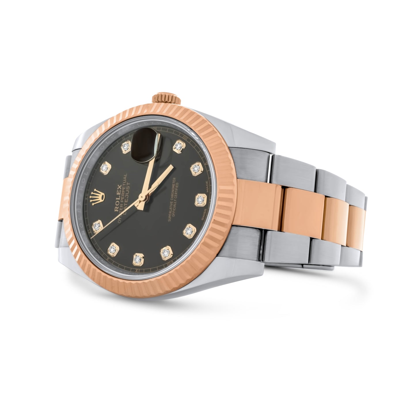 Rolex Datejust 41mm Two Tone 18K Rose Gold & Steel, Chocolate Diamond Dial (Original), 18K White Gold Fluted Bezel, Oyster Bracelet Ref. 126331