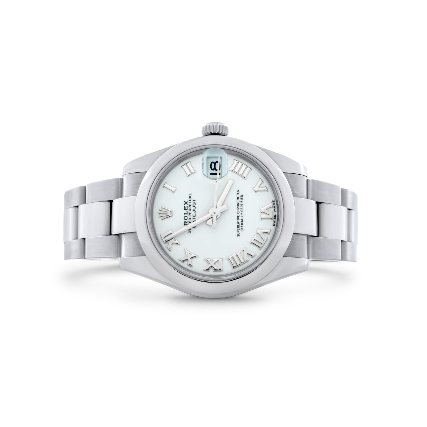 Rolex Datejust 26mm Ladies , Stainless Steel, Oyster Bracelet, Smooth Bezel, White Roman Dial Ref. 179160