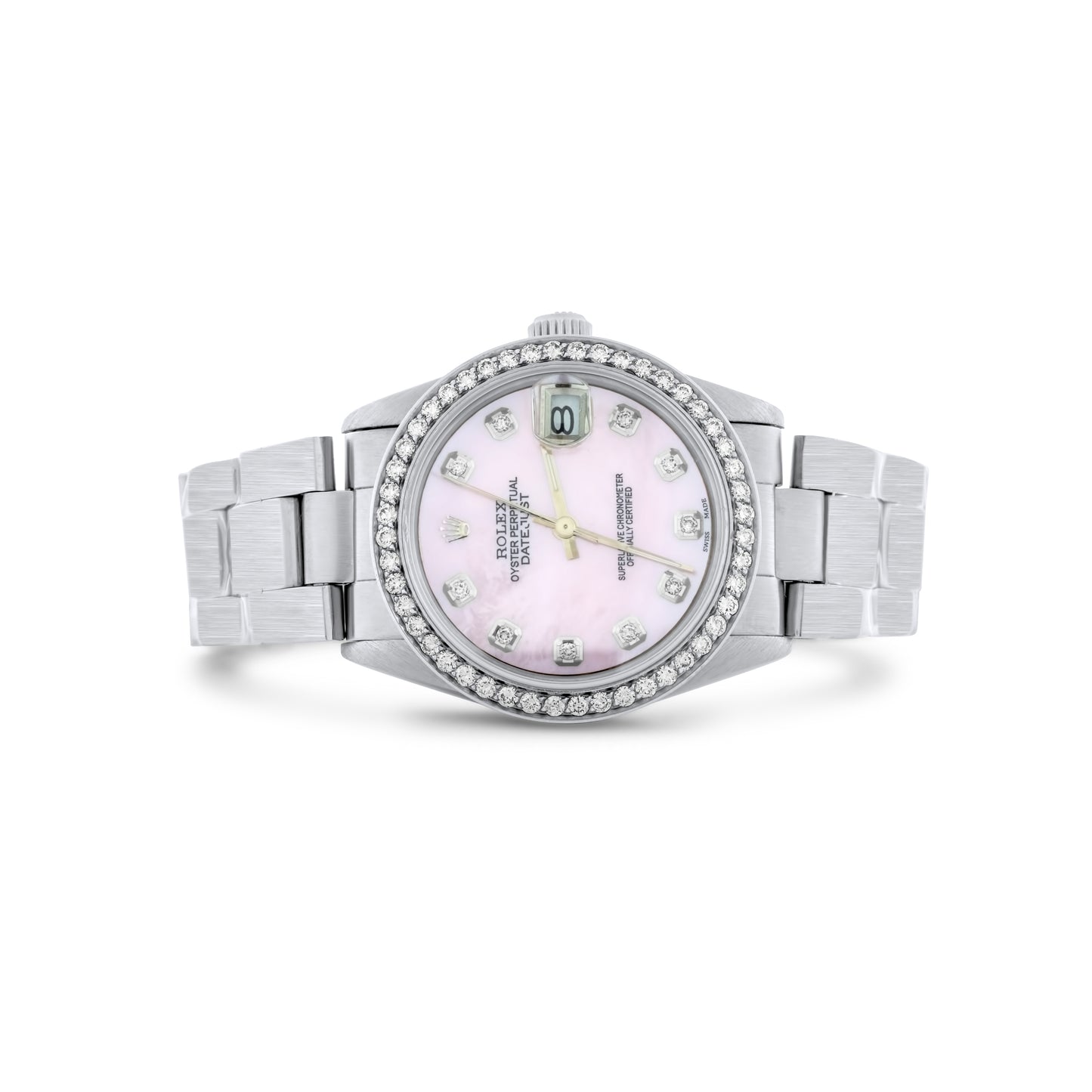 Rolex Ladies Datejust 26mm, Oyster Bacelet, Aftermarket Pink Diamond Dial, Aftermarket Diamond Bezel Ref.  179174