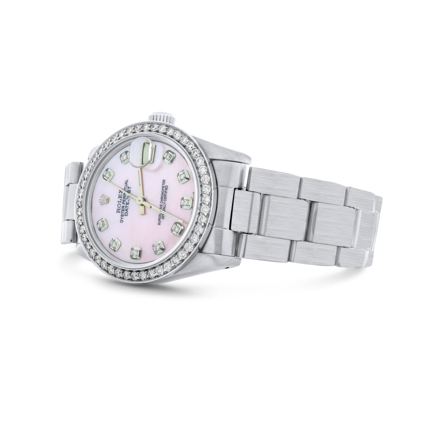 Rolex Ladies Datejust 26mm, Oyster Bacelet, Aftermarket Pink Diamond Dial, Aftermarket Diamond Bezel Ref.  179174