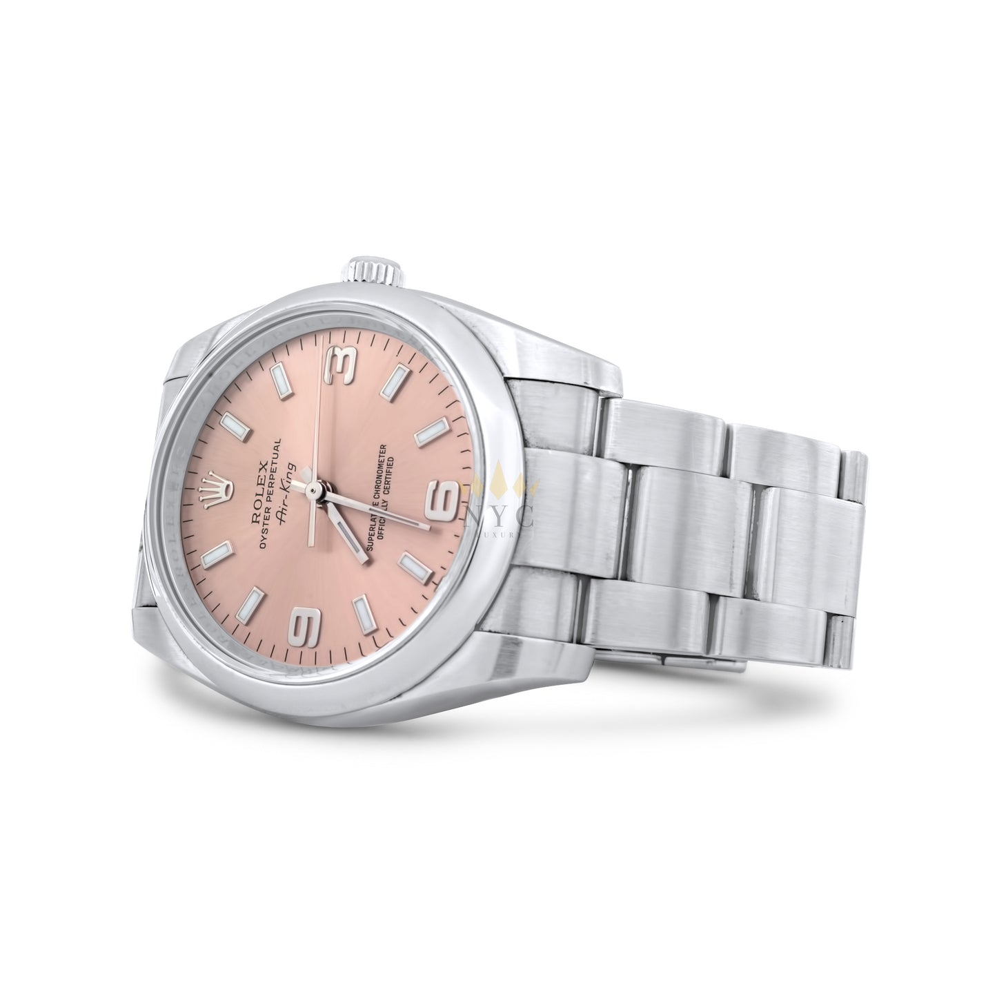 Rolex Air King Stainless Steel, Smooth Bezel, Oyster Bracelet, 34mm Watch, Salmon Dial, Ref. 14000