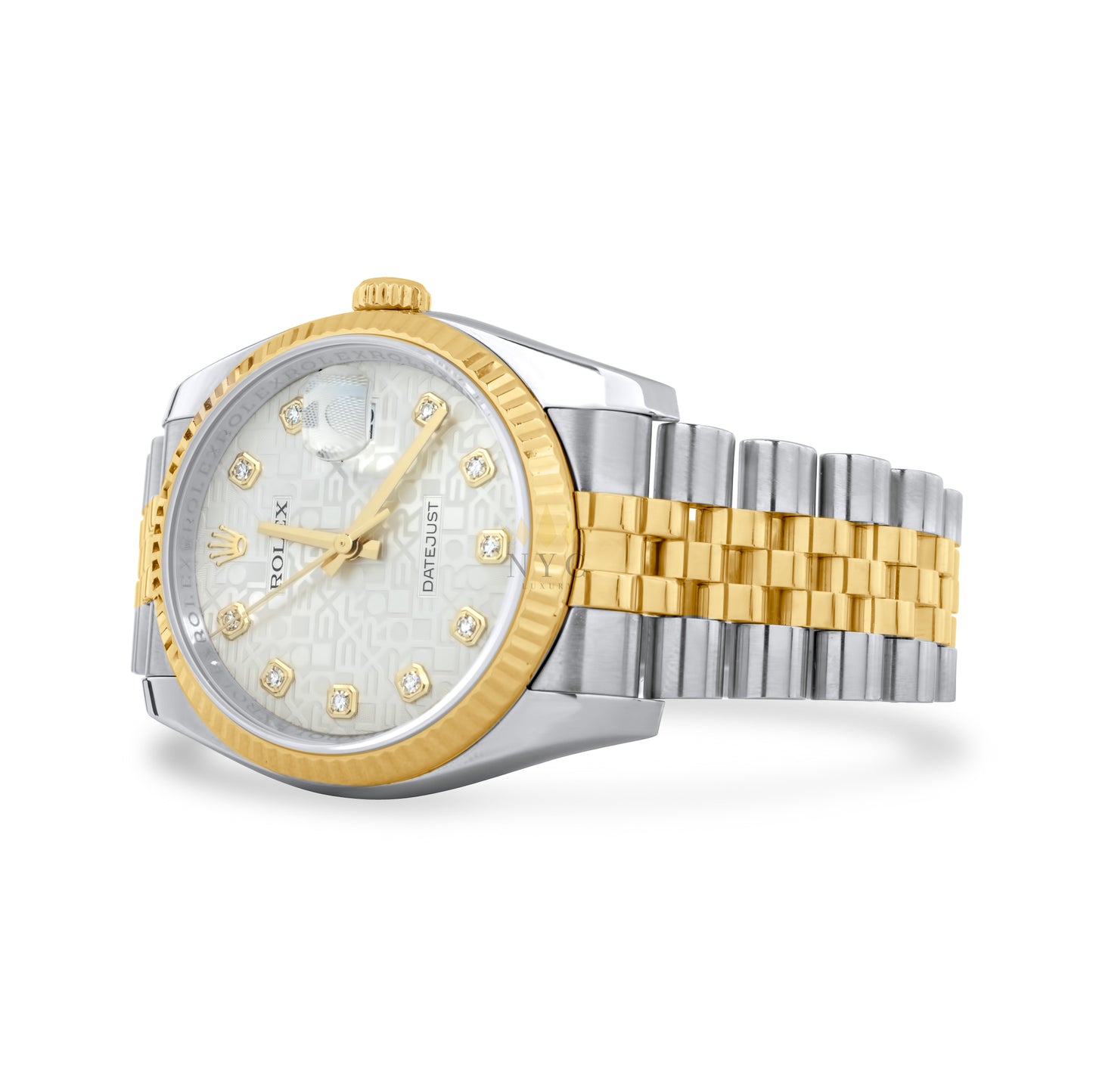 Rolex Datejust 36mm Two Tone Yellow Gold & Steel, Yellow Gold Fluted Bezel, Jubilee Bracelet, Orginial Silver Diamond Jubilee Dial, Ref. 116233