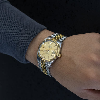 Rolex Datejust 36mm Two Tone Yellow Gold, Yellow Gold Fluted Bezel, Champagne Dial, Jubilee Bracelet, Ref. 16013