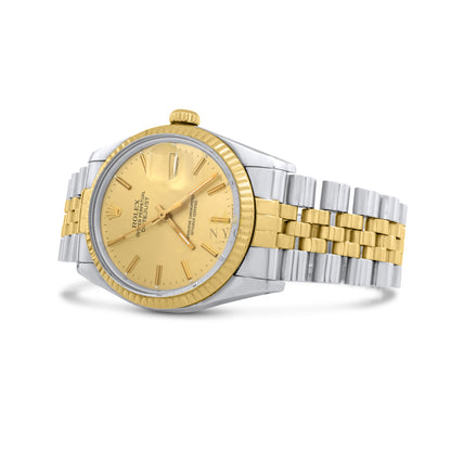 Rolex Datejust 36mm Two Tone Yellow Gold, Yellow Gold Fluted Bezel, Champagne Dial, Jubilee Bracelet, Ref. 16013