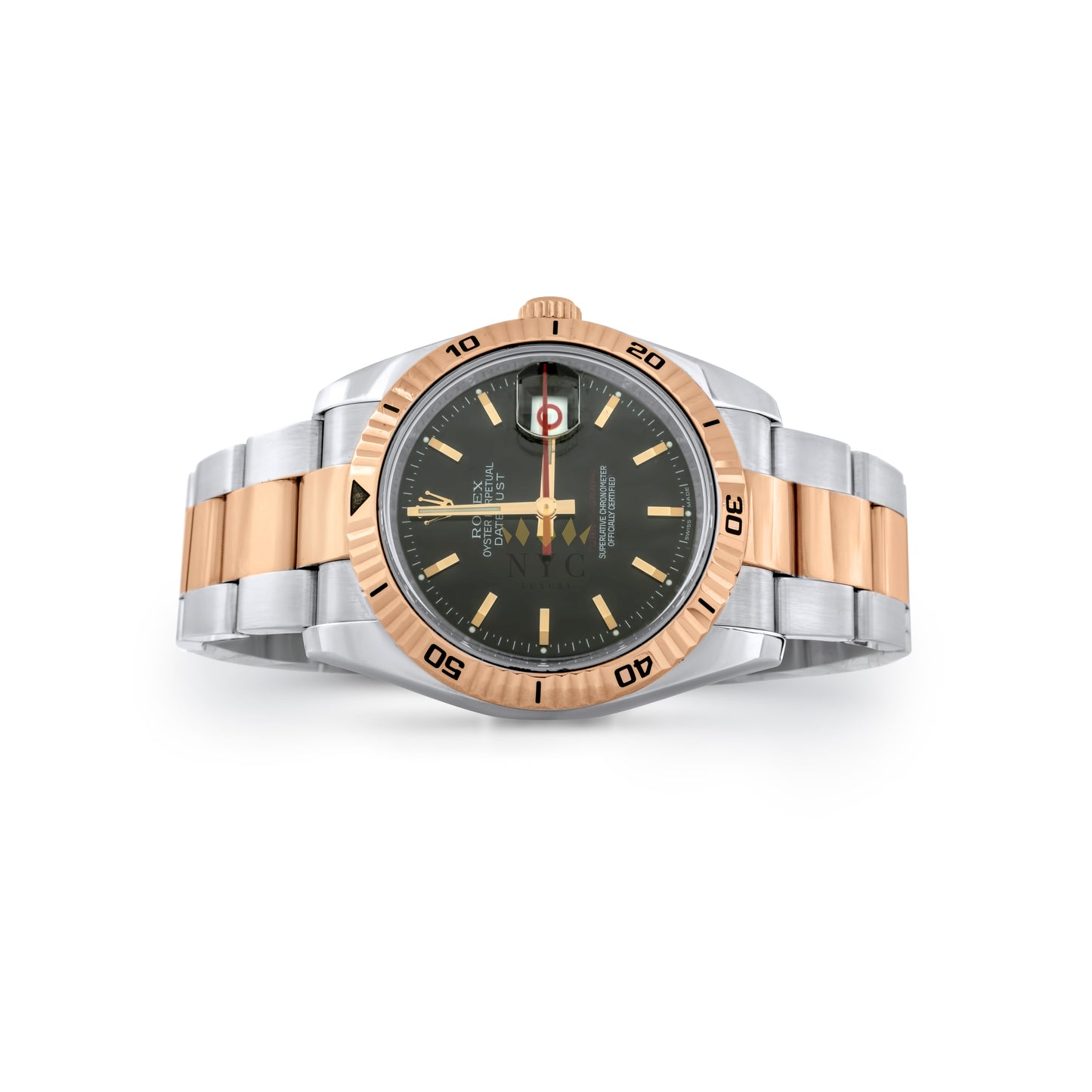 Rolex Datjust 36mm Special Edition "Turn O Graph", Two Tone Rose Gold & Steel, 18k Rose Gold Fluted Bezel, Oyster Bracelet, Black Dial Ref. 116261