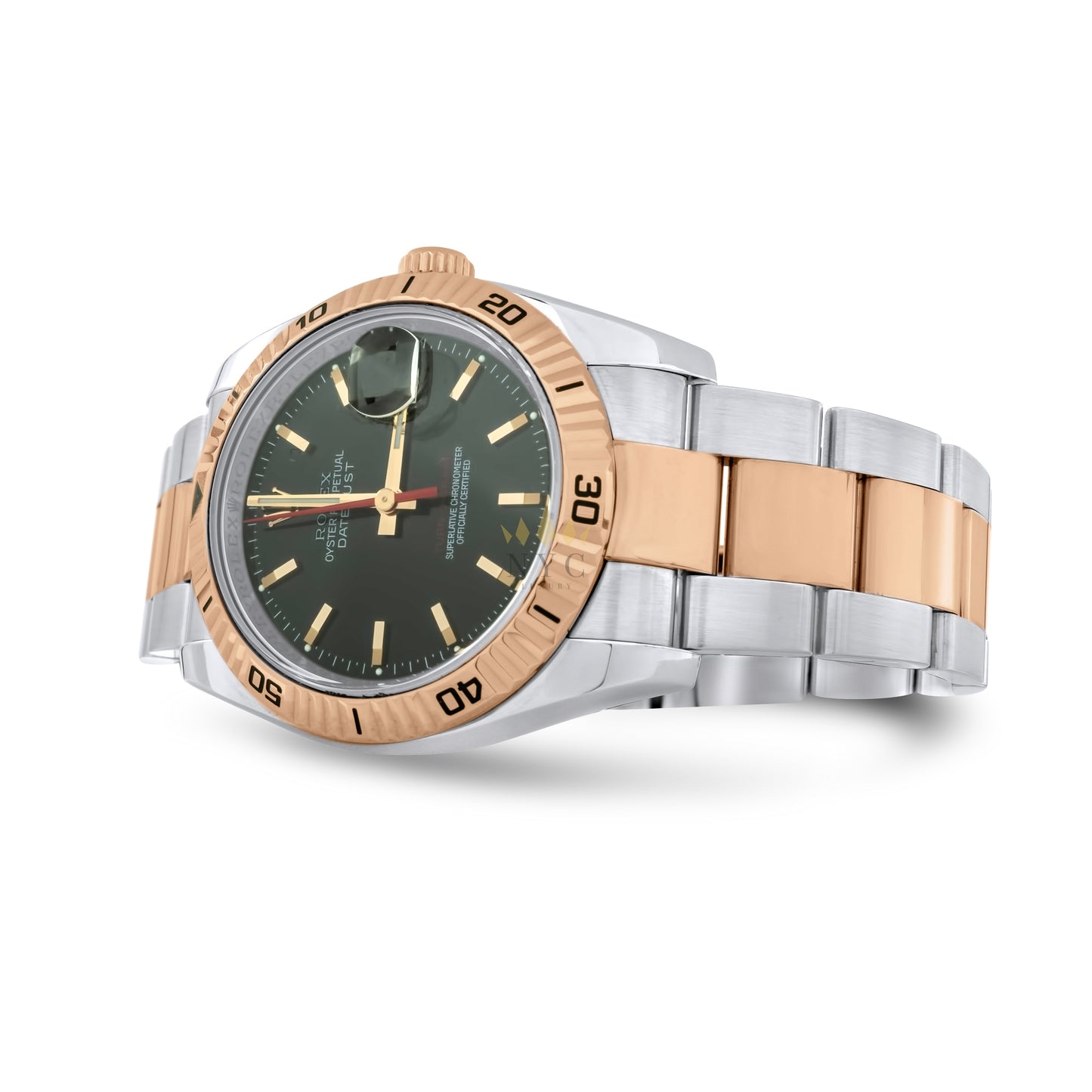 Rolex Datjust 36mm Special Edition "Turn O Graph", Two Tone Rose Gold & Steel, 18k Rose Gold Fluted Bezel, Oyster Bracelet, Black Dial Ref. 116261