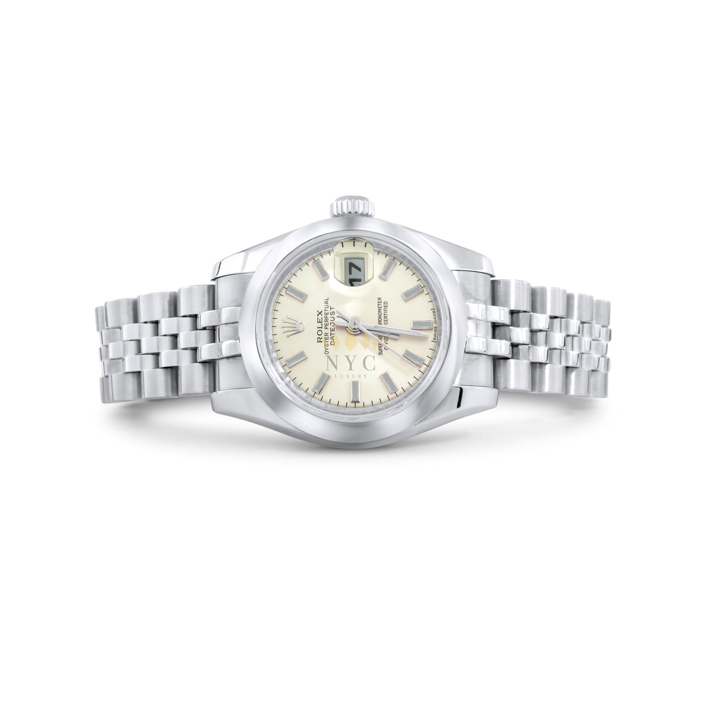 Rolex  26mm Ladies Datejust, Stainless Steel, Oyster Bracelet, Smooth Bezel, White Roman Dial Ref. 179160