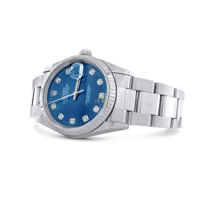 Rolex Datejust 36mm, White Gold Fluted Bezel, Blue Diamond Dial, Oyster Bracelet Ref. 16234