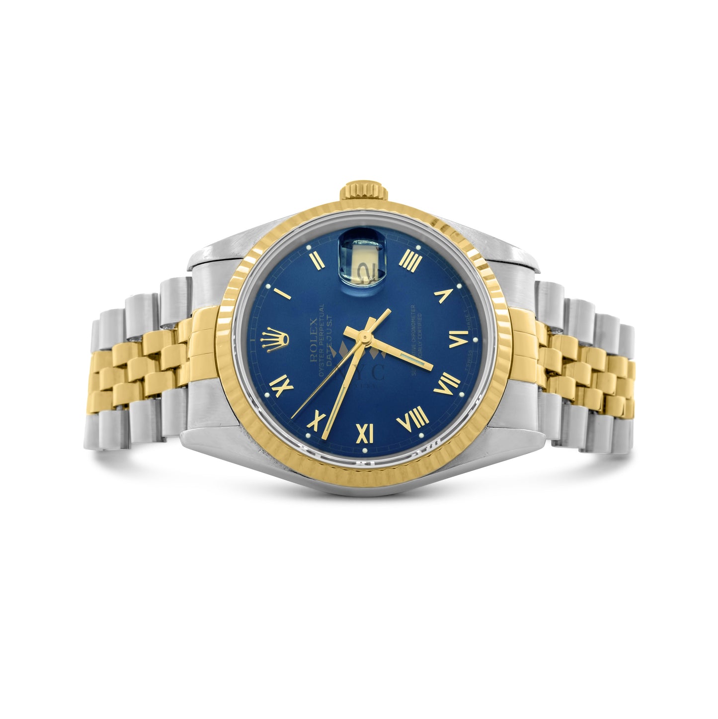 Rolex datejust 36mm Two Tone Yellow Gold, Yellow Gold Fluted Bezel, Jubilee bracelet, Rare Blue Vignette Diamond Dial, Ref. 16233