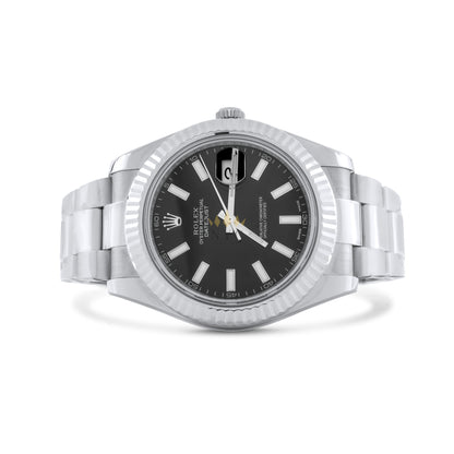 Rolex Datejust II 41mm, Stainless Steel, 18k White Gold Fluted Bezel, Silver Arabic Dial, Oyster bracelet, Ref. 116334