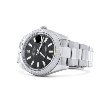 Rolex Datejust II 41mm, Stainless Steel, 18k White Gold Fluted Bezel, Silver Arabic Dial, Oyster bracelet, Ref. 116334