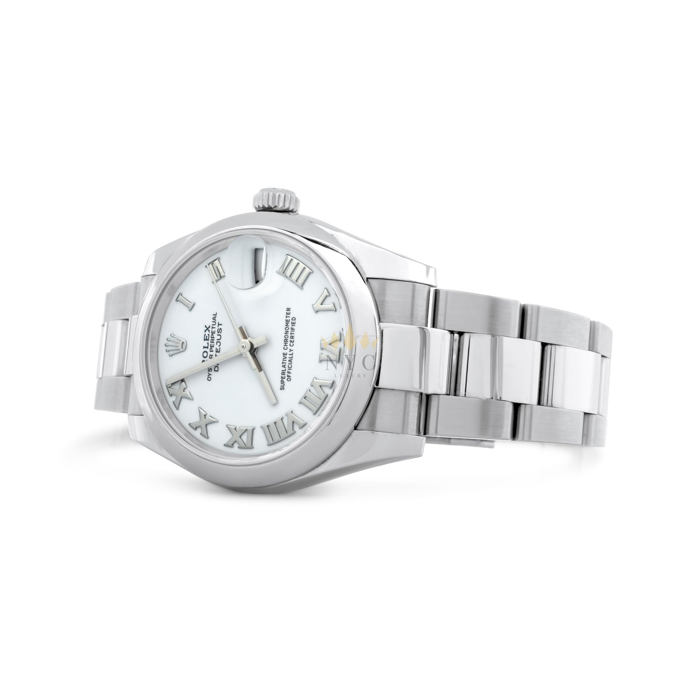 Rolex Date-Just 26mm Ladies - Stainless Steel, Oyster Bracelet, Smooth Bezel, White Roman Dial Ref. 179160