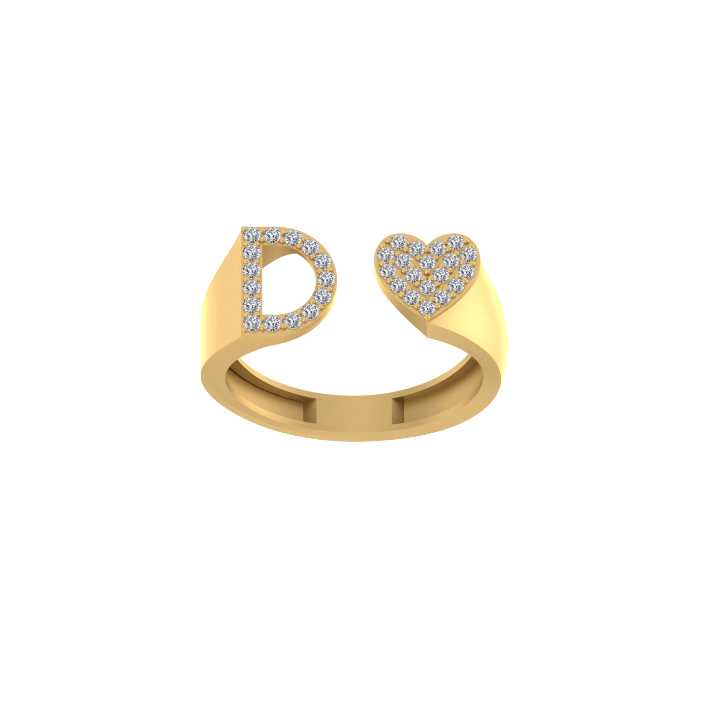 14K Gold letter D Ring 0.3 ctw