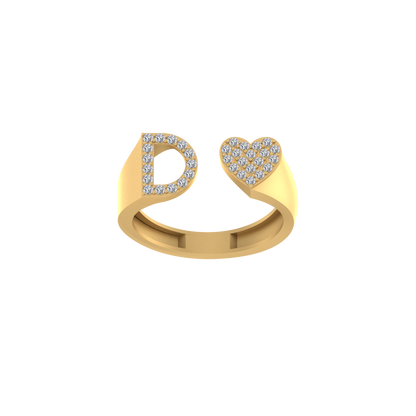 14K Gold letter D Ring 0.3 ctw