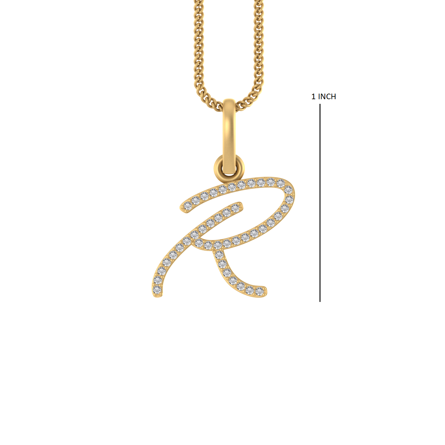 14K Gold Initial R Pendant 0.34 CTW