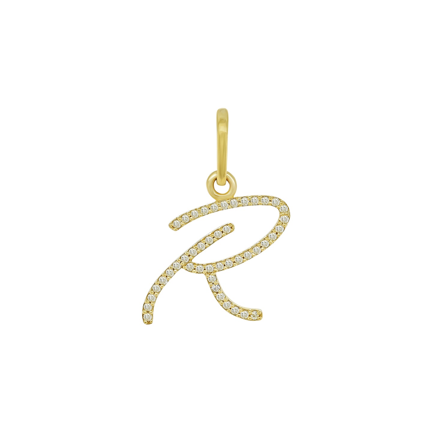 14K Gold Initial R Pendant 0.34 CTW