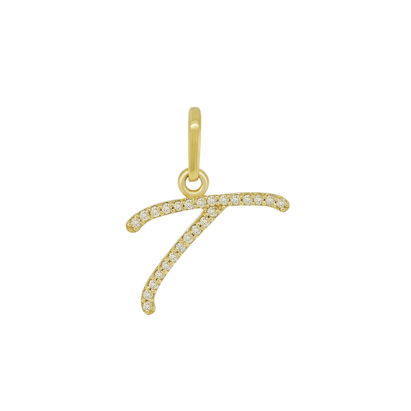 14K Gold Initial T Pendant 0.3 CTW