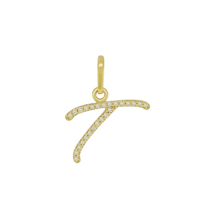 14K Gold Initial T Pendant 0.3 CTW