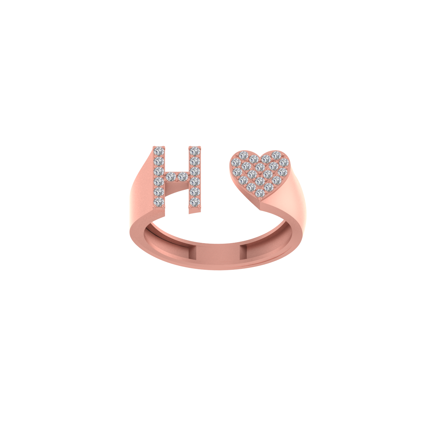 14K Gold letter H Ring 0.3 ctw