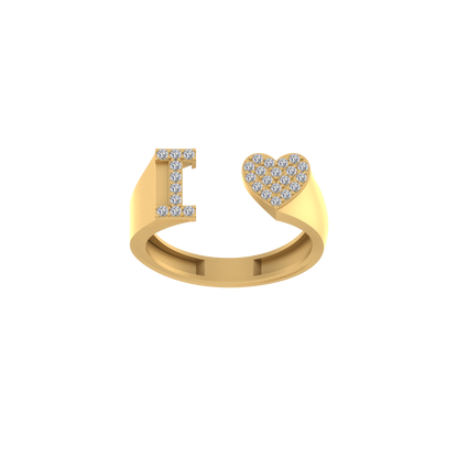 14K Gold letter I Ring 0.29 ctw