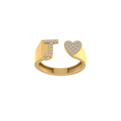 14K Gold letter J Ring 0.26 ctw