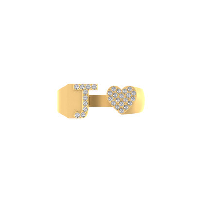 14K Gold letter J Ring 0.26 ctw