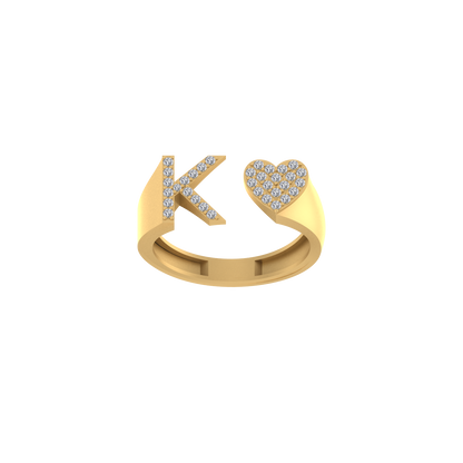 14K Gold letter K Ring 0.26 ctw