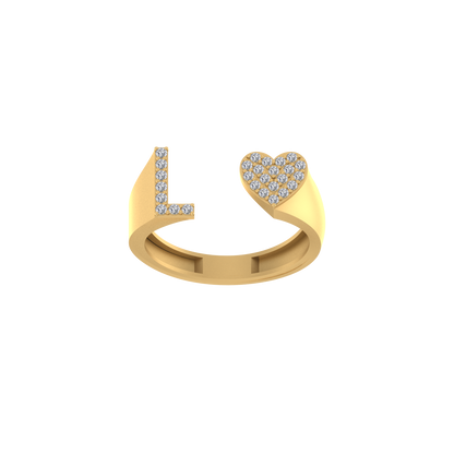 14K Gold letter L Ring 0.24 ctw