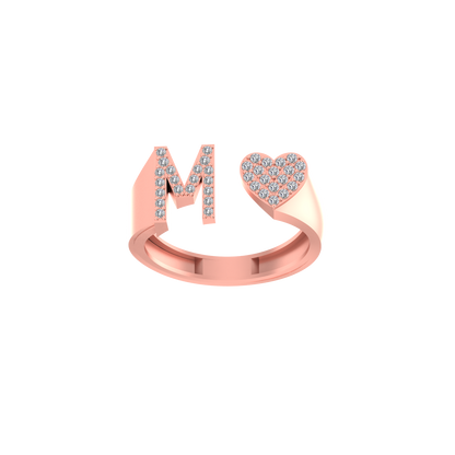 14K Gold letter M Ring 0.27 ctw