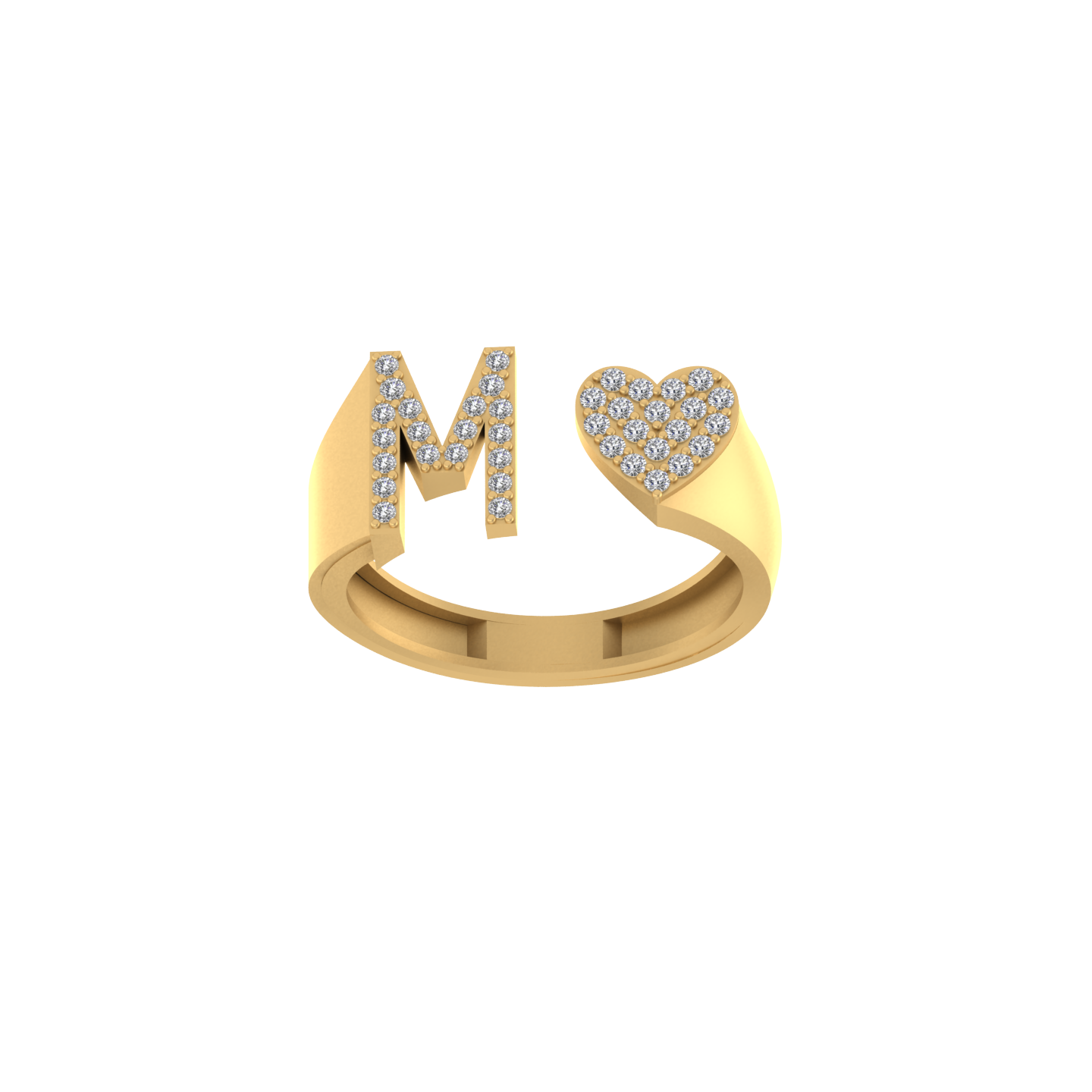 14K Gold letter M Ring 0.27 ctw