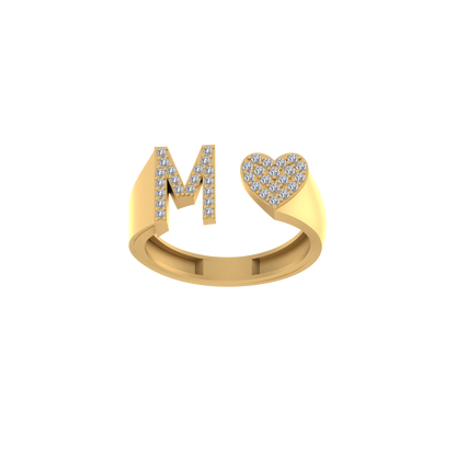 14K Gold letter M Ring 0.27 ctw