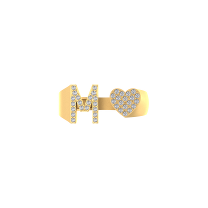 14K Gold letter M Ring 0.27 ctw