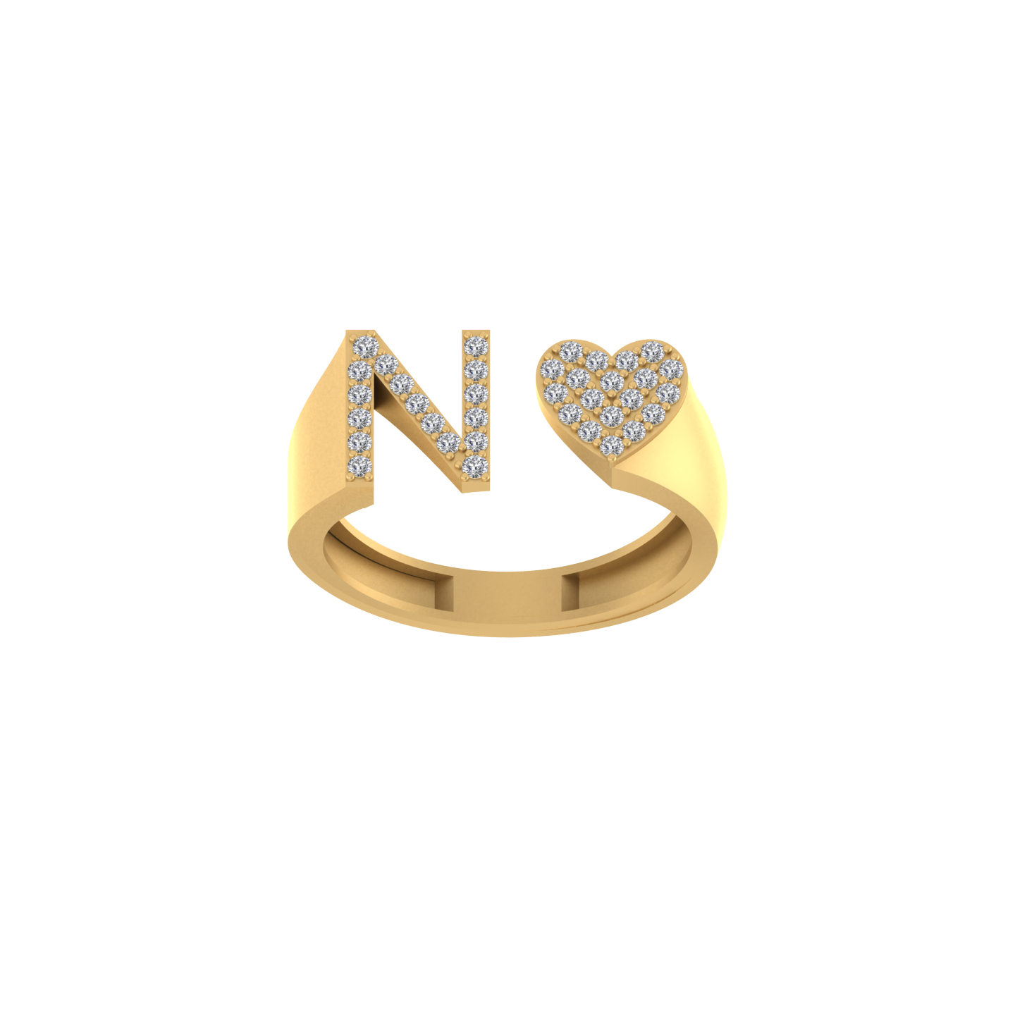 14K Gold letter N Ring 0.29 ctw