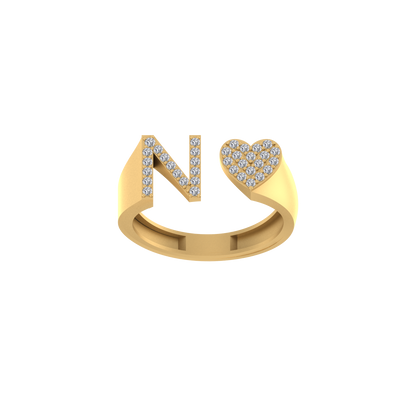 14K Gold letter N Ring 0.29 ctw