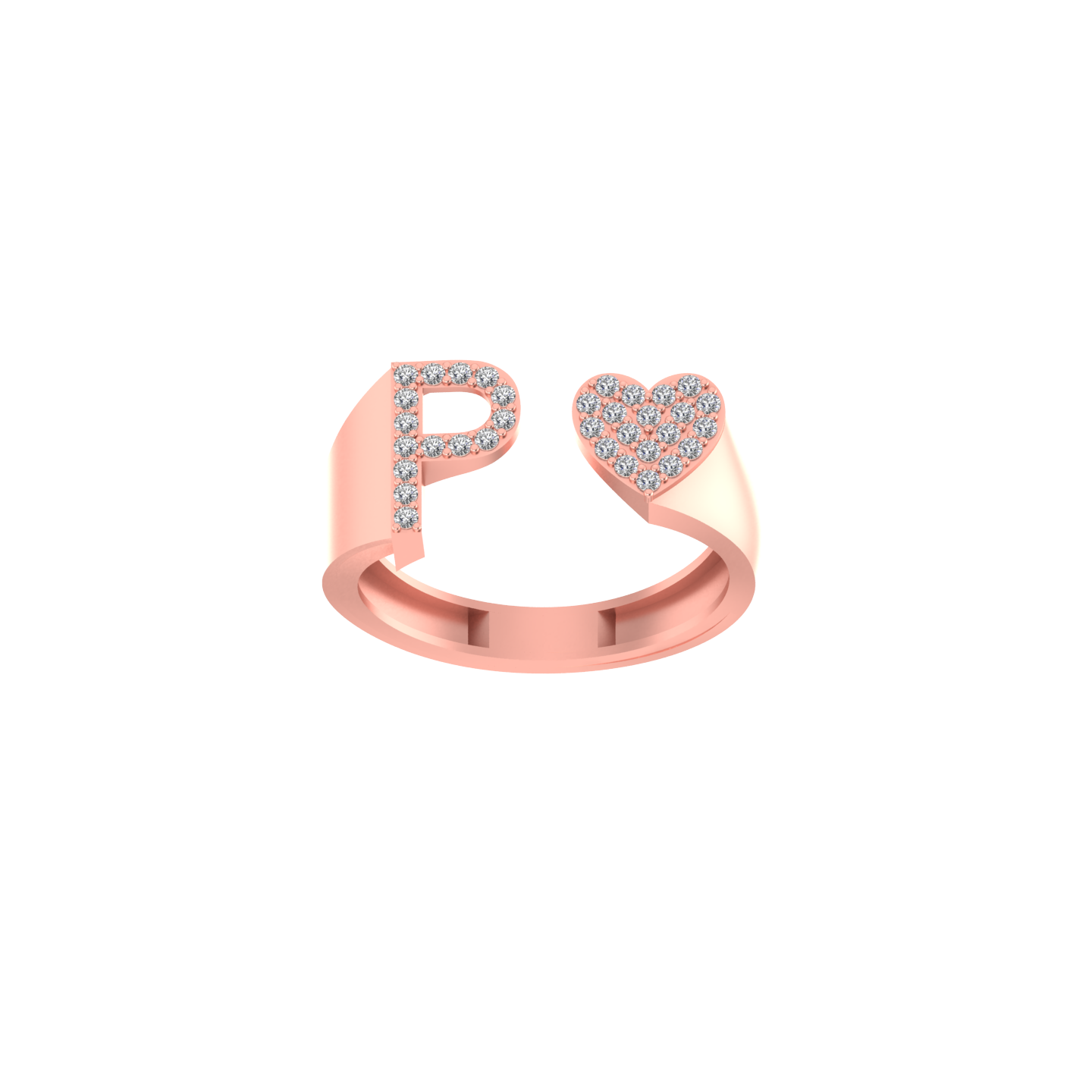 14K Gold letter P Ring 0.26 ctw