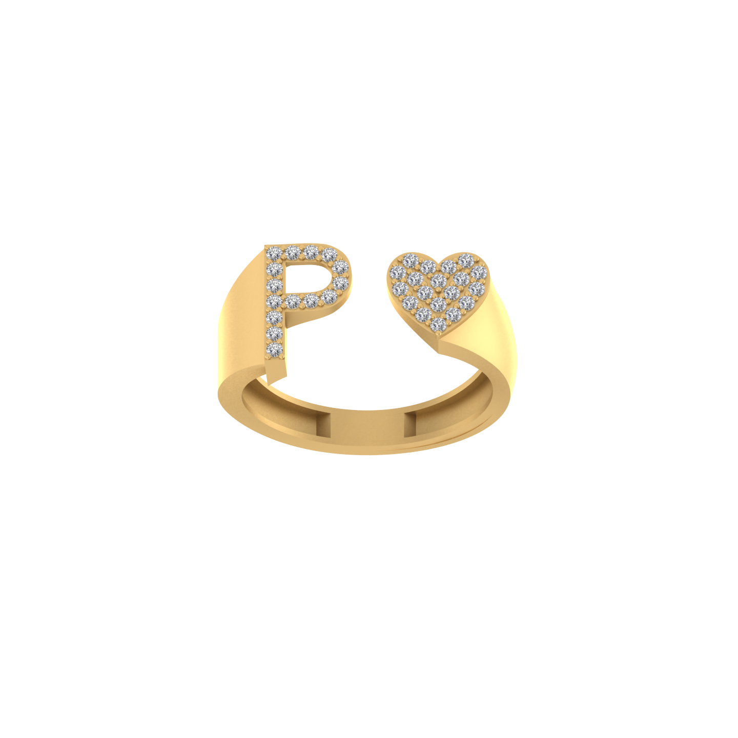 14K Gold letter P Ring 0.26 ctw