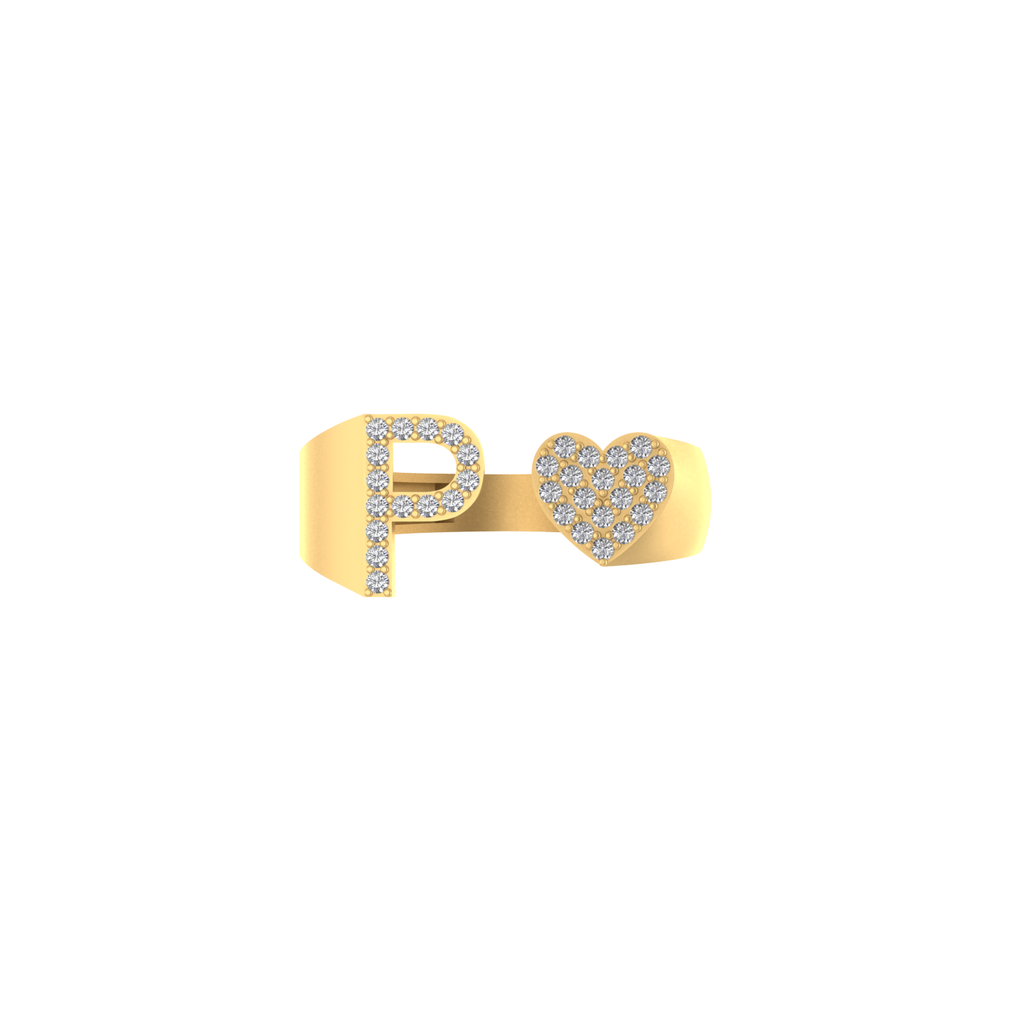 14K Gold letter P Ring 0.26 ctw