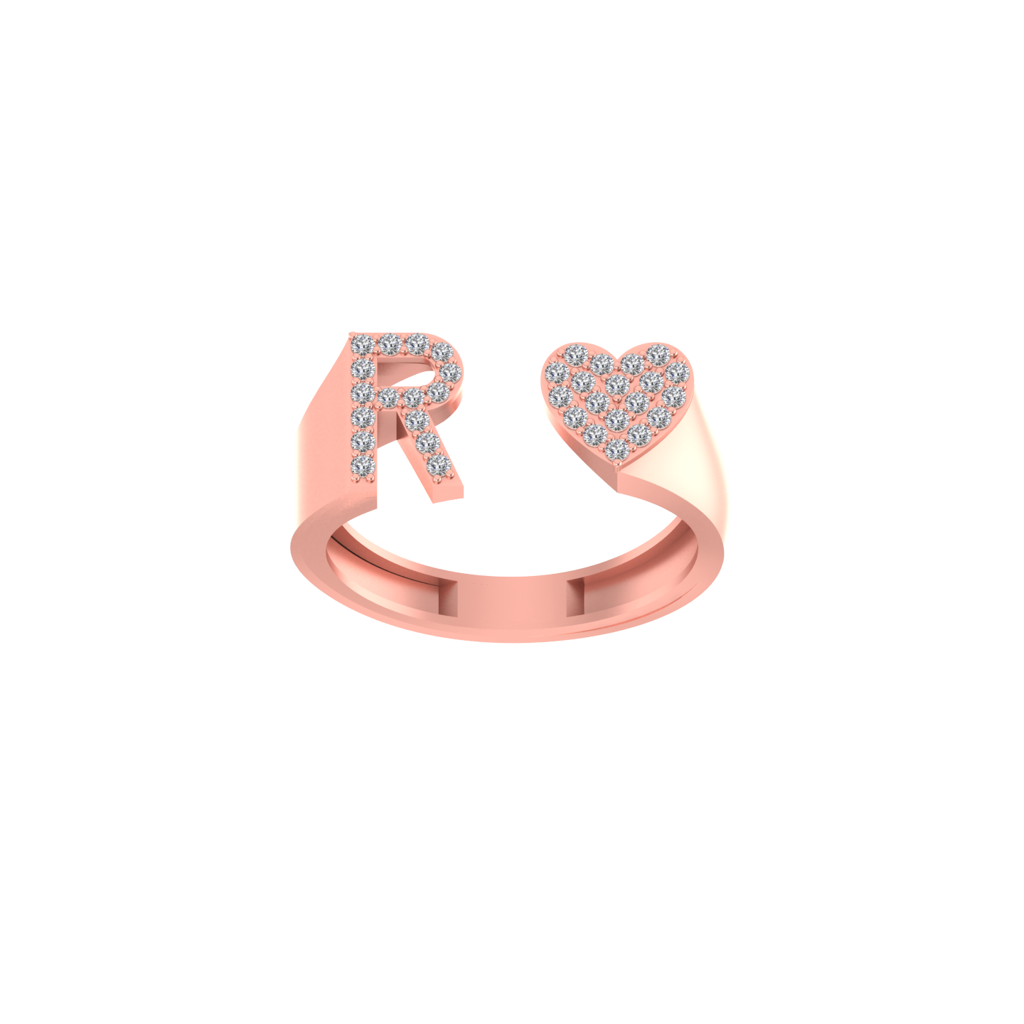 14K Gold letter R Ring 0.26 ctw