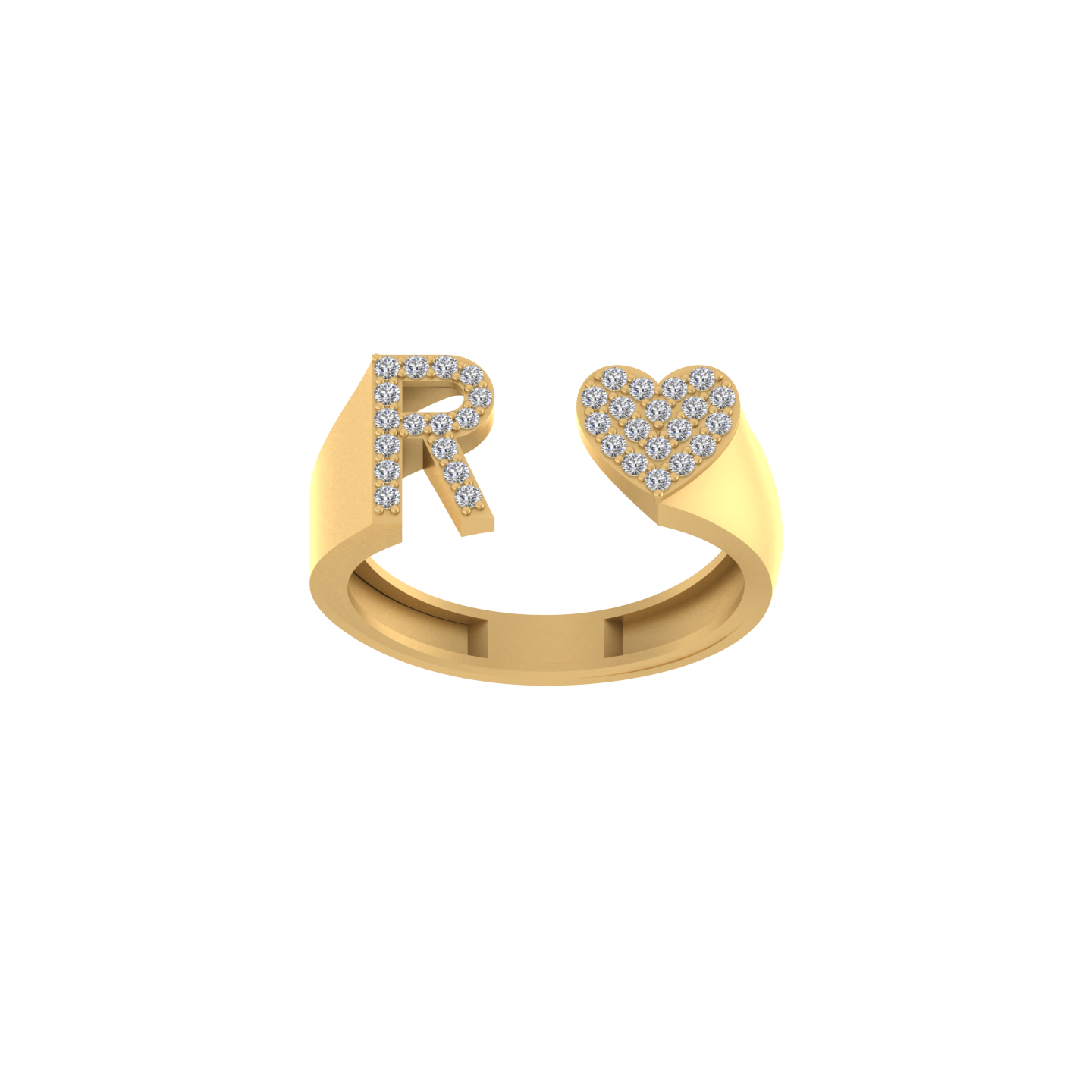 14K Gold letter R Ring 0.26 ctw