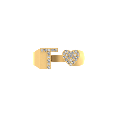 14K Gold letter T Ring 0.26 ctw