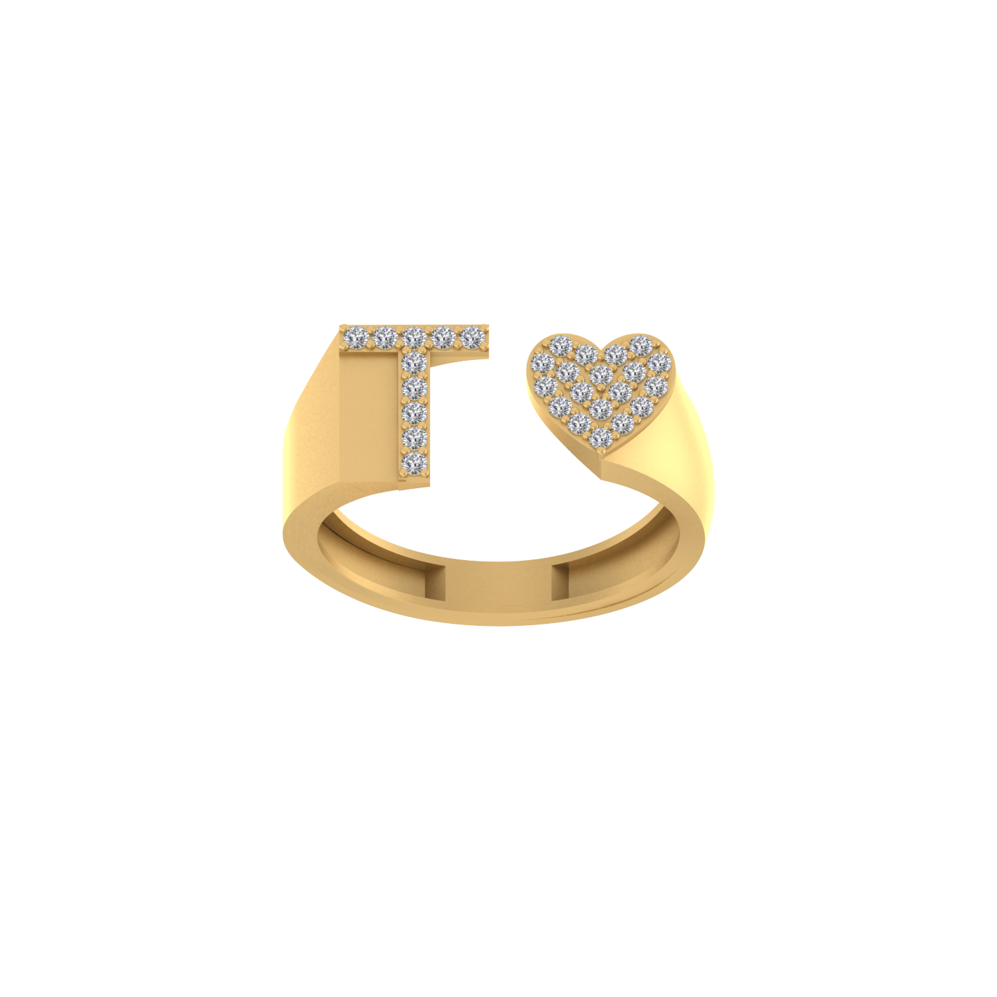 14K Gold letter T Ring 0.26 ctw