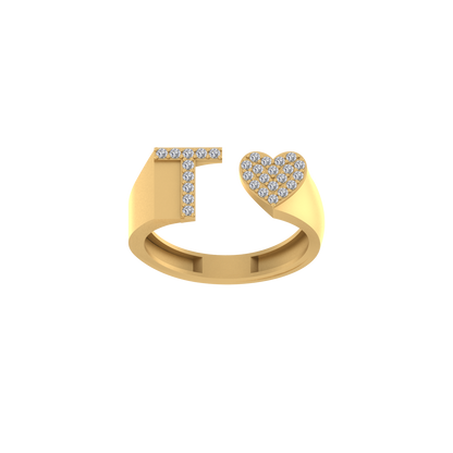 14K Gold letter T Ring 0.26 ctw