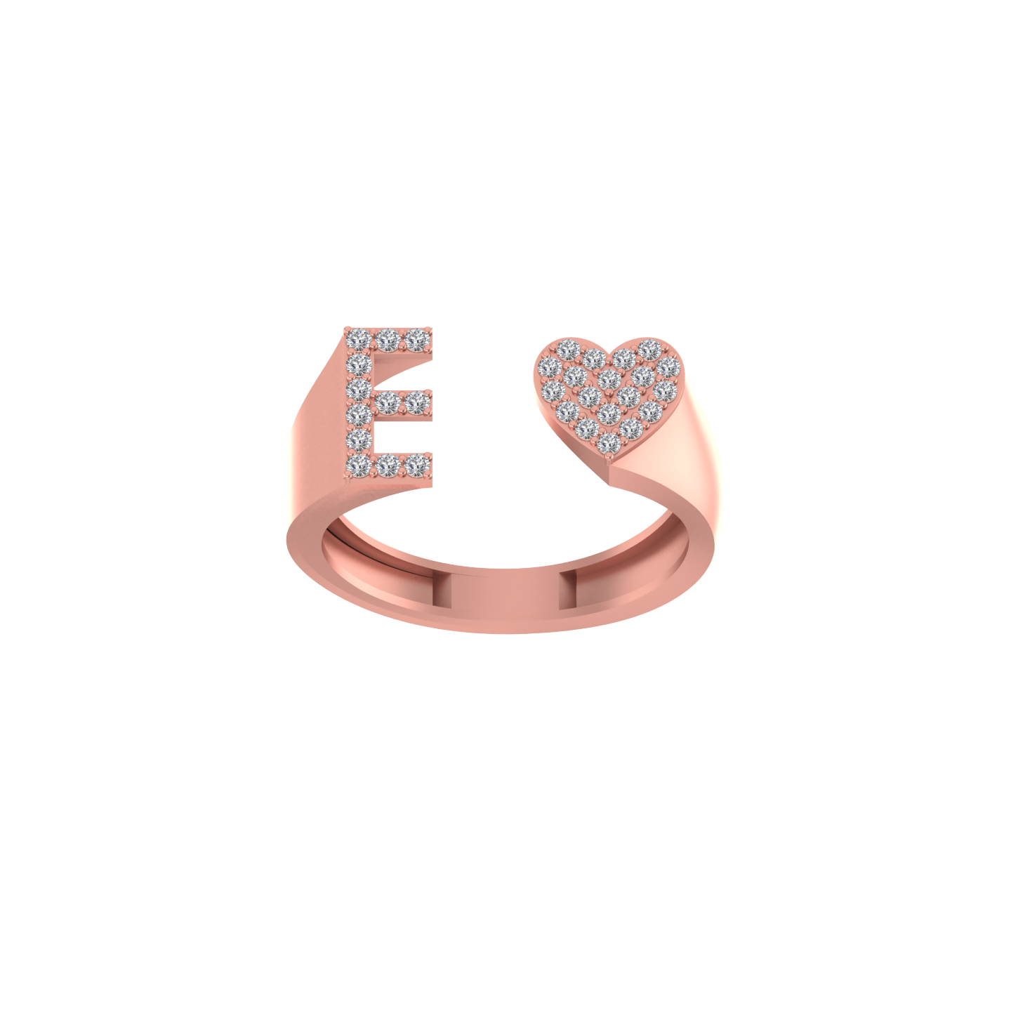 14K Gold letter E Ring 0.26 ctw