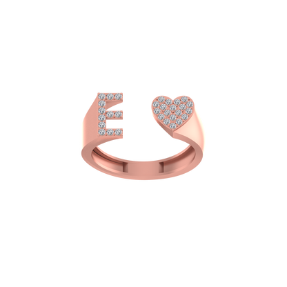 14K Gold letter E Ring 0.26 ctw