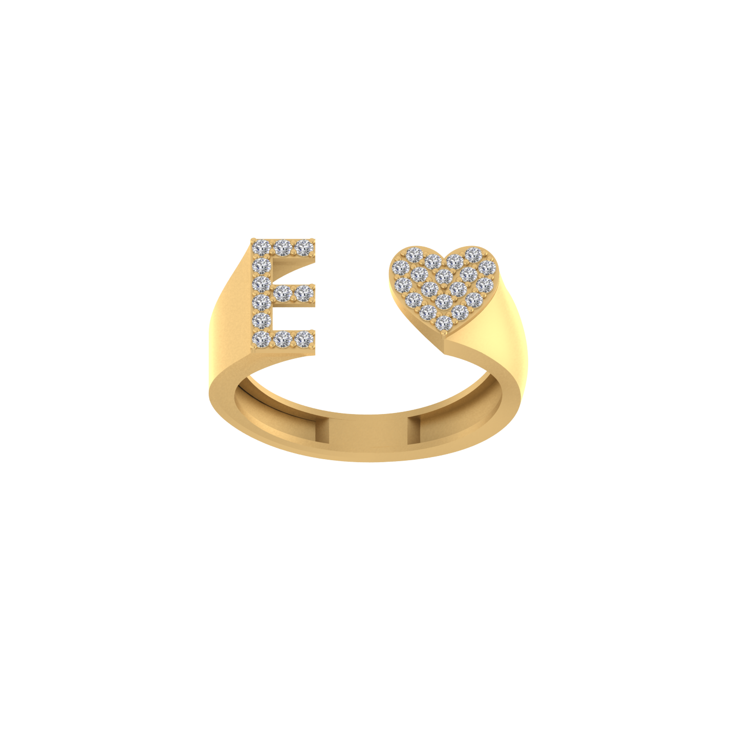 14K Gold letter E Ring 0.26 ctw