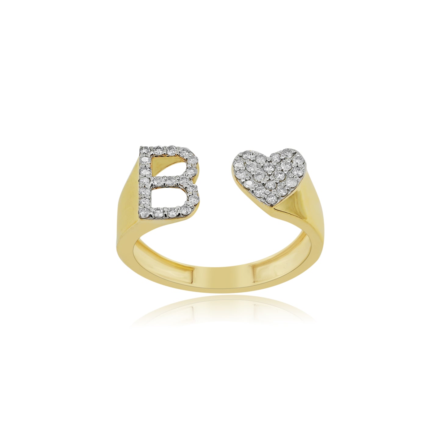 14K Gold letter B Ring 0.26 ctw